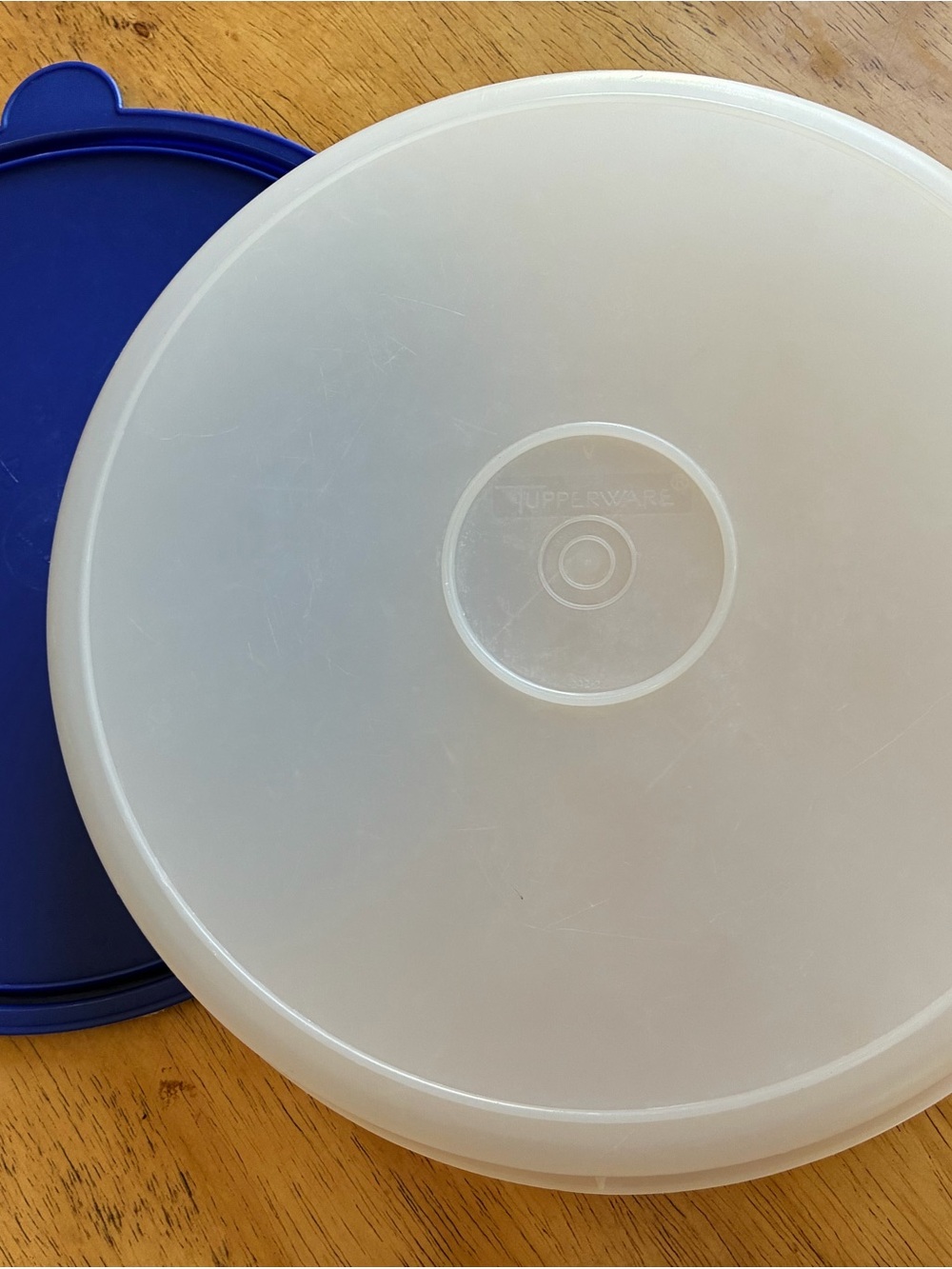 Tupperware Round Storage Lids in Translucent White and Blue